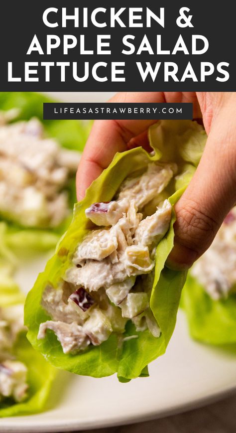 These easy lettuce wraps are a perfect quick lunch or a healthy dinner idea! Start with a simple chicken salad recipe (with a boost of extra protein from some plain Greek yogurt!), then add diced apples for a bit of crunch and sweetness. Spoon the salad into your favorite large lettuce leaves (butter lettuce, boston or bibb lettuce, or large romaine leaves work well) or use this recipe for chicken salad sandwiches or a quick tortilla wrap. With step by step photos and lots of substitution ideas. Simple Chicken Salad Recipe, Recipe For Chicken Salad, Simple Chicken Salad, Bibb Lettuce, Easy Lettuce Wraps, Chicken Salad Sandwiches, Chicken Salad Lettuce Wraps, Chicken Salad Lettuce, Healthy Chicken Salad Recipe