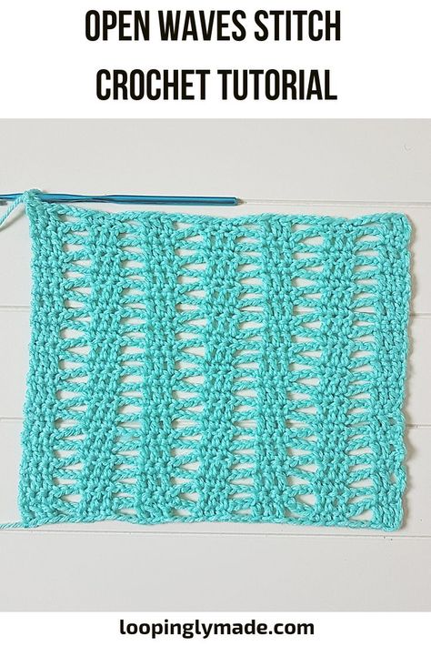 Looking for an open, drapey and wavy stitch pattern? This Open Waves crochet stitch gives you that. It is a pretty and super simple stitch to master. Imagine making this in a fingering or sport weight yarn for a wrap? It would be pretty. Get your hooks out and learn a new stitch pattern. Try it!  #loopinglymade #crochetstitch #openwavesstitch #stitchdesign Lacy Crochet Stitches, Waves Crochet, Stitch Crochet Pattern, Crochet Pattern Tutorial, Wave Crochet, Lacy Crochet, Star Crochet, Simple Stitch, Chevron Stitch