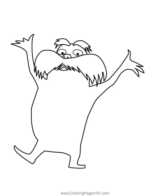 Happy Lorax Coloring Page Lorax Characters Drawing, Lorax Coloring Pages, Elementary School Library, Card Drawing, Sketches Simple, The Lorax, School Library, Art Drawings Sketches Simple, Free Kids