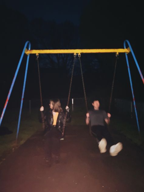 Swinging At Night Aesthetic, Couple In Park At Night, Park At Night Aesthetic Swings, Swingset Aesthetics, Playground Date Aesthetic, Aesthetic Park Pictures With Friends, Park At Night With Friends, Park Pics Aesthetic, Playing Outside Aesthetic