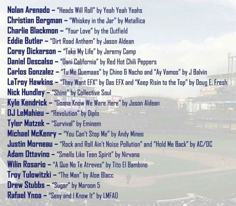 2015 walk-up songs! Baseball Songs Playlist, Best Walk Up Songs For Baseball, Baseball Walk Up Songs 2023, Softball Playlist Songs, Best Softball Walkup Songs, Walkup Songs, Softball Walk Up Songs, Walk Up Songs Softball, Best Walk Up Songs