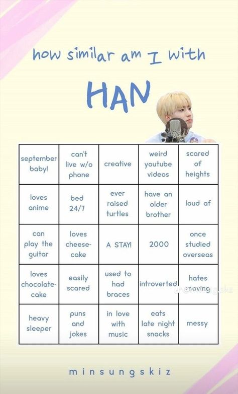 How Similar Am I With Skz Bingo, Kpop Bingo Template, Kpop Quiz Template, Stray Kids Bingo, How Similar Are You To Kpop, Kpop Bingo, Kpop Games, Skz Merch, Kpop Quiz