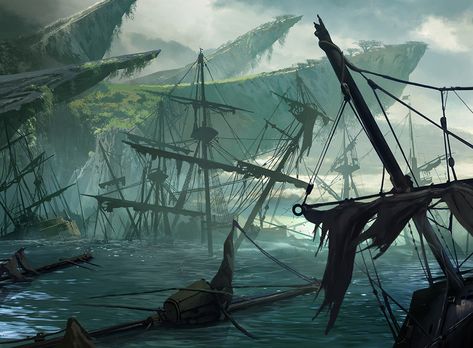 Pirate Art, Ghost Ship, Fantasy Magic, Scene Art, Pirate Life, Fantasy City, Fantasy Places, Art Fantasy, Blue Dragon