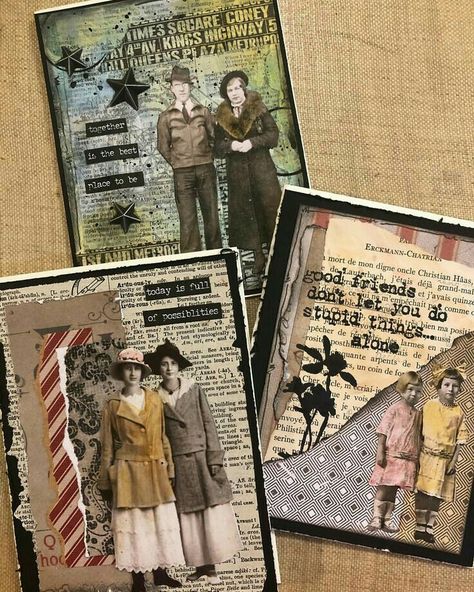 Tim Holtz Paper Dolls, Trendy Collage, Tim Holtz Cards, Mixed Media Cards, Atc Cards, Ranger Ink, Vintage Junk Journal, Mixed Media Art Journaling, Vintage Crafts