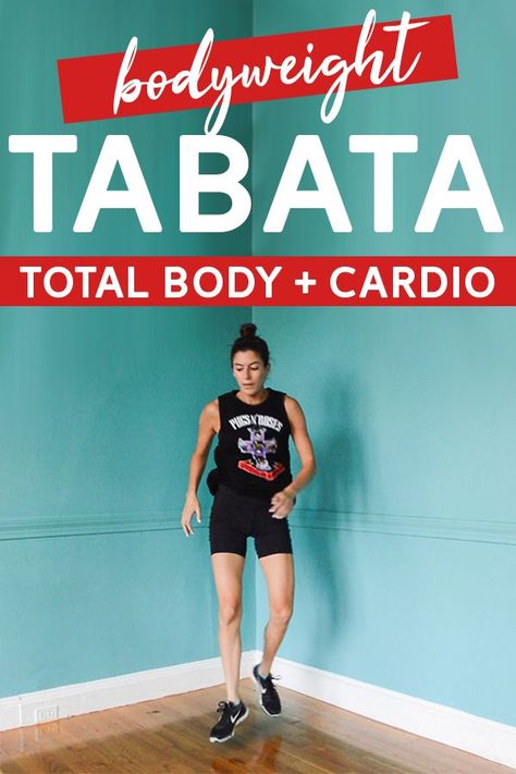 Bodyweight Tabata Workout: Total Body + Cardio  - This 12-minute workout is broken up into three tabata supersets. Video included so you can follow along at home! #tabata #tabataworkout #bodyweightworkout #athomeworkout #intervaltraining #hiit Cardio Challenge, Hiit Benefits, Weight Training Routine, Core Muscle, Losing Belly Fat Diet, Full Body Cardio, Tabata Workout, 12 Minute Workout, Tabata Workouts