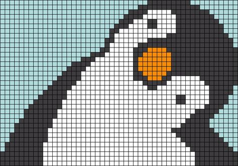 Grid Pattern Design Crochet, Duck Pixel Art Grid, 3 Color Pixel Art, Penguin Alpha Pattern, Simple Crochet Grid Patterns, Pixel Art Pattern Funny, Goose Alpha Pattern, Easy Crochet Tapestry Pattern, Dinosaur Alpha Pattern