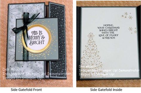 Book Binding Cards, 2023 Lights, Up Lights, All Is Bright, Folding Cards, Heat Embossing, Stampin Up Christmas Cards, Christmas Card Crafts, Gold Tree