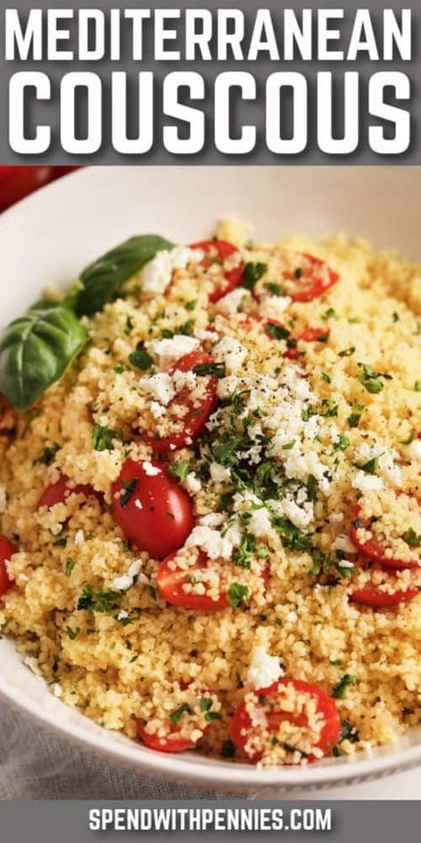 This easy couscous recipe is bursting with fresh flavors! Couscous, feta cheese, cherry tomatoes & lemon juice create this simple dish! #spendwithpennies #couscous #sidedish #mediterranean #recipe #couscous Recipe Couscous, Simple Couscous Recipes, Ww Appetizers, Couscous Dishes, Making Couscous, Mediterranean Couscous, Mediterranean Foods, Quinoa Recipes Easy, Tomatoes And Feta