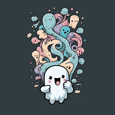 Chibi Animals, Kawaii Ghost, Dark Kawaii, Ghost Cute, Iphone Wallpaper Fall, Illustration Cartoon, Wallpaper Space, Creepy Art, Cute Monsters