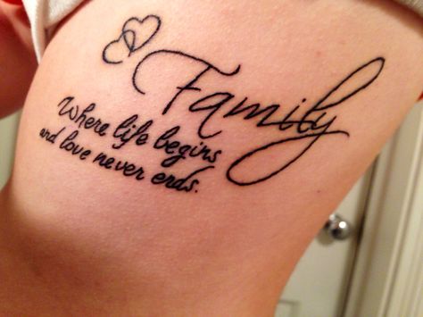 My rib tattoo :) family, where life begins and love never ends. (2/2) Rib Tattoo Quotes, Family Quotes Tattoos, Tattoo Quotes For Men, Family Tattoo Designs, Memorial Ideas, New Tattoo Designs, Family Tattoo, Family Quote, Best Tattoos For Women