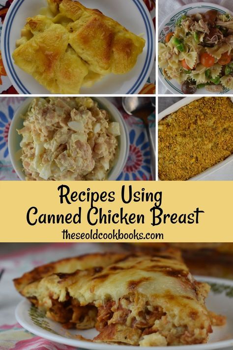 Canned Chicken Recipes from Salads to Soup - These Old Cookbooks Recipes Using Canned Chicken, Using Canned Chicken, Rotisserie Chicken Recipes Healthy, Canned Chicken Recipes, Cucumber Chips, Unusual Recipes, Heart Healthy Recipes Low Sodium, Canned Meats, Can Chicken Recipes