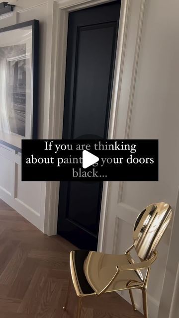 Sherwin-Williams Bahamas on Instagram: "So who’s finally done this and painted their doors black? Add that quick touch of sophistication to your space with Tricorn Black SW 6258 in satin finish here; beautifully painted by @thebeverlycasa. #SherwinWilliamsBahamas #FindColorInEveryDay" Black Door With Gold Knob, Best Black Paint For Interior Doors, Black Magic Paint Sherwin Williams, Black Doors And Trim Interior, Black Interior Doors With White Trim, Iron Ore Interior Doors, Dark Doors With White Trim, Black Doors White Trim, Interior Black Doors