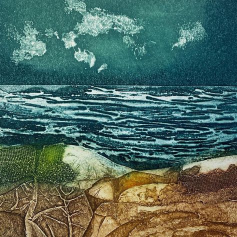 Sarah Ross-Thompson Printmaker on Instagram: “Alphabet Sale - C Cliffview Edge - SOLD Cloud Chasing - Available 15cmx15cm image size £60 plus £5 UK p&p £15 overseas p&p (RRP £95) I…” Sarah Ross, 60 Plus, Woodblock Print, Linocut, Printmaking, Alphabet, On Instagram, Instagram, Art