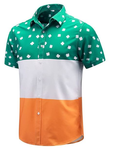 UNIQUE DESIGN:Men’s St. Patrick’s Day shirt, clover print design, stand-up collar, button closure, adjustable cuffs, very in line with St. Patrick’s Day and outdoor theme activities. Clover Print, Theme Activities, Irish Clover, St Patrick, Stand Up, Button Up Shirts, Button Up, Design