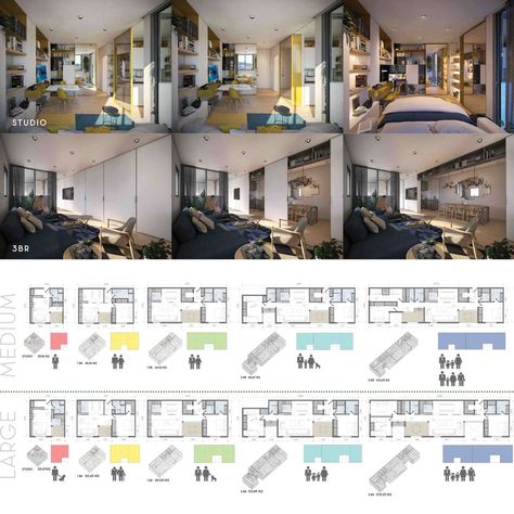 Flexible Housing Architecture, Modular Apartment Architecture, Modular Apartment, Small Apartment Building Plans, Flexible Architecture, Studio Apartment Plan, Architectural Poster, Small Apartment Building Design, Temporary Architecture