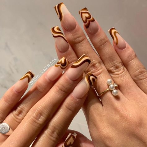 Brown Acrylic Nails, Brown Nails Design, Vacation Nails, White Nail, Brown Nails, Heart Nails, Dream Nails, Cute Nail Designs, Pretty Acrylic Nails