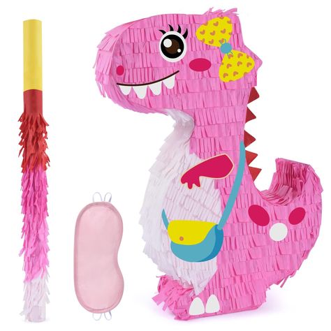 PRICES MAY VARY. 【DINOSAUR PIÑATA 】 - This pretty dinosaur is not only looks cute, but can also be filled with lots of goodies. Decorate your Dino theme party with this trendy piñata and ensure a fun party game. 【MATERIAL】 - Made of thick corrugated paper, delicate stickers with pleated paper make it more vivid. Premium material allows you to play longer, and everyone will have a chance to hit it! 【SUITABLE SIZE】 - Our piñata measures 16 inches high, 12 inches long and 3 inches deep. One can be Dino Pinata, Dino Themed Party, Dinosaur Pinata, Dinosaur Party Games, Girl Dinosaur Party, Girl Dinosaur Birthday, Dinosaur Party Supplies, Girl Dinosaur, Pink Dinosaur