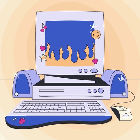 Laptop Illustration Vector, Computer Vector Illustration, Old Computer Illustration, Computer Screen Illustration, Old Computer Drawing, Computer Illustration Design, Computer Poster, Computer Cartoon, Branded Merch