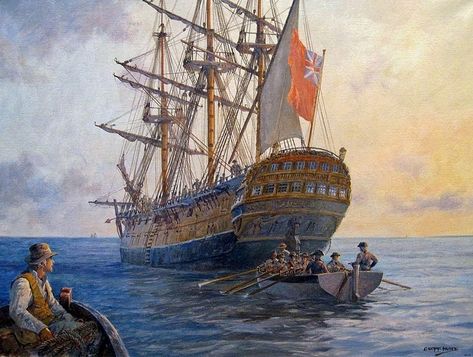 Can you imagine this as your Navy ship in today's world? Thanks to @PhilipKAllan for discovering this beauty for us to share! "Off the Isle of Shoals, HMS America, July 11, 1750" by Geoff Hunt Tall Ships Art, Maritime Painting, Best Selling Novels, Boat Drawing, Age Of Sail, Old Sailing Ships, Ship Of The Line, Sailboat Art, Maritime Art