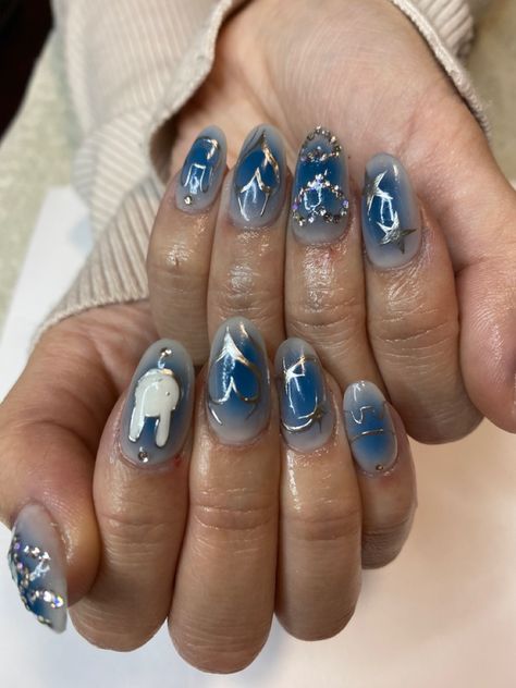 Rock Star Nails, Nail Extensions Acrylic, Blue And Silver Nails, Concert Nails, Silver Nail Designs, Formal Nails, Airbrush Nails, Cute Simple Nails, Blue Nail Art