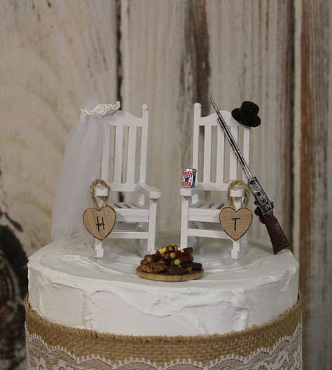 Hunting Cake Topper Bride and Groom Wedding Rocking Chairs Firefighter Grooms Cake, Firefighter Wedding Cakes, Firehouse Wedding, Hunting Cake Topper, Fireman Wedding, Fire Fighter Cake, Hunting Cake, Firefighter Wedding, Bear Wedding