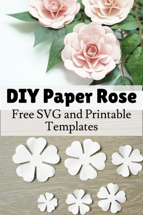 With free SVG and printable template, Cricut paper project ideas Diy Paper Flower Templates Free Printable, 3d Paper Flowers Cricut, Giant Wall Flowers Cricut, Cricut Wedding Boquet, Cricut Paper Flowers Templates Free, Paper Rose Template Free Printable, Cricut Flowers Templates, Paper Flower Svg, Cricut Flowers