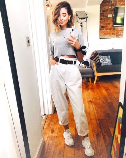 Posts from ZoeSugg | LIKEtoKNOW.it Mom Jeans White Sneakers, Mom White Jeans Outfit, Outfits With White Trainers, White Balloon Jeans Outfit, Loose White Jeans Outfit, White Mom Jeans Outfit Summer, White Mom Jeans Outfit Winter, White Chinos Outfit Women, Cream Mom Jeans Outfit