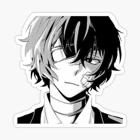 Bsd Stickers Black And White, Manga Stickers Printable Black And White, Anime Sticker Black And White, Dazai Stickers Printable, Black And White Stickers Anime, Dazai Osamu Sticker, Dazai Stickers, Anime Stickers Manga, Laptop Stickers Anime