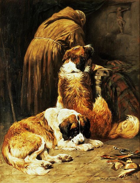 The Monk Breeders John Sargent, St Bernard Dogs, Bernard Dog, San Bernardo, St Bernard, Saint Bernard, Dog Paintings, Dog Print, Artist Canvas