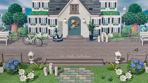 15 ACNH Hotel Designs & Hotel Lobby Ideas – FandomSpot Animal Crossing Aesthetic, Black Hallway, Lobby Ideas, Hallway Wallpaper, Island Hotel, Ac New Leaf, Hotel Exterior, Animal Crossing Wild World, Acnh Ideas