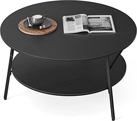 CubiCubi Round Coffee Table Sofa Table, 36”Coffee Table with 2-Tier Open Storage, Modern Living Dining Room Table with Wooden Boards and Industrial Sturdy Metal Frames, Easy Assembly, Black Modern Living Dining Room, Modern Living Dining, Modern Glass Coffee Table, Round Coffee Table Modern, Living/dining Room, Wooden Boards, Black Coffee Tables, Table Sofa, Nesting Coffee Tables