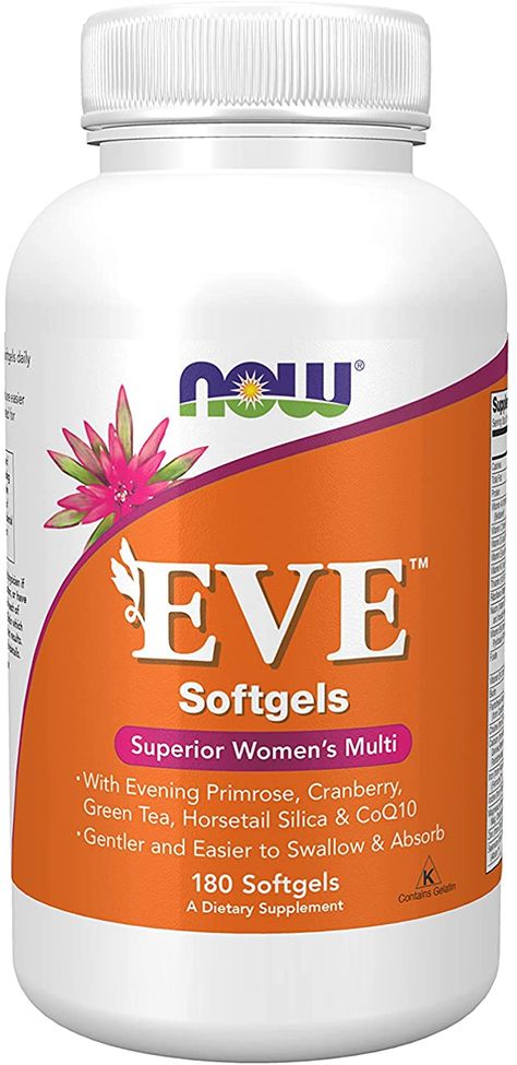 Amazon.com: Now Supplements Eve Women's Multivitamin with Evening Primrose, Cranberry, Green Tea, Horsetail Silica & CoQ10, 180 Softgels, Black (3803) : Health & Household Silica Supplements, Now Foods, Honest Tea, Evening Primrose, Curly Girl, Tea Bottle, Multivitamin, Coconut Oil Jar, Womens Health