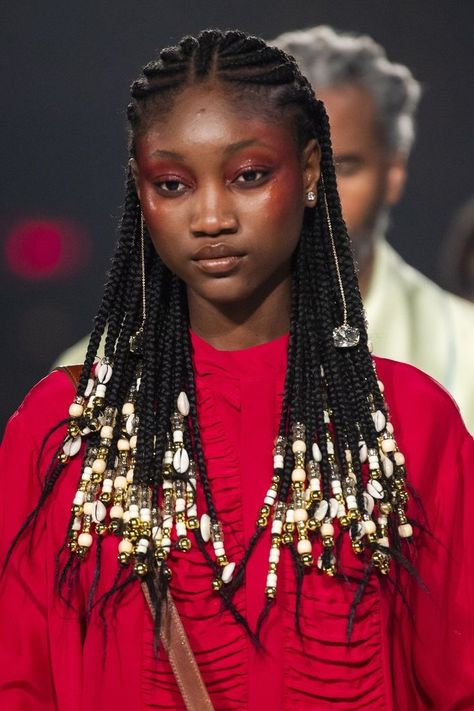 Egyptian Hairstyles, Pyer Moss, Fashion Week Spring 2020, Model Makeup, Cute Box Braids Hairstyles, Box Braids Styling, Braids With Beads, Pretty Braided Hairstyles, Natural Curls Hairstyles