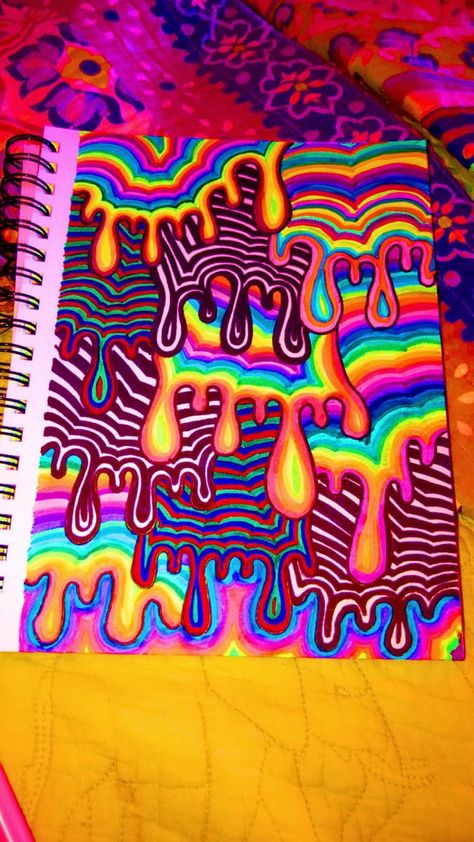 Cool Trippy Drawings Easy, Drips Drawings, Acrylic Marker Art Paint Pens, Trippy Designs To Draw, Neon Doodles, Trippy Drawing Ideas Easy, Repetition Art, Squiggle Art, Trippy Drawings