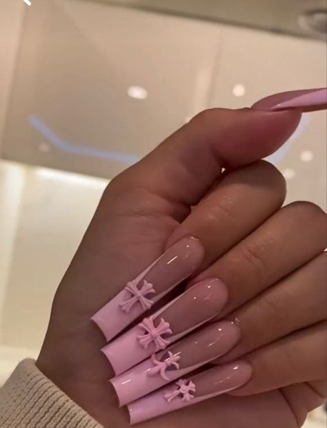 Pink Nails Long, Acrylic Nails Birthday, Acrylic Nail Inspiration, Nails Long Acrylic, Pink Tip Nails, Nails Birthday, Girls Nail Designs, Cross Nails, Tapered Square Nails