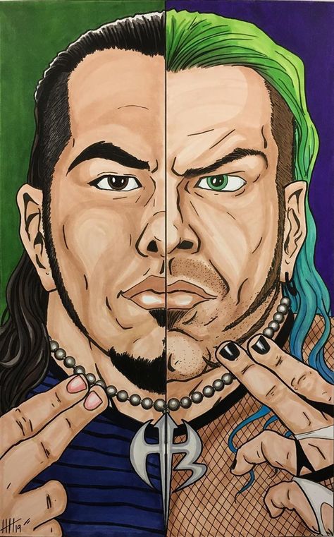 Wwe Fanart, Hardy Wallpaper, Wwe Cartoon, Wwe Artwork, Wwe Posters, Half Face Drawing, Wwe Art, Wwf Hasbro, The Hardy Boyz