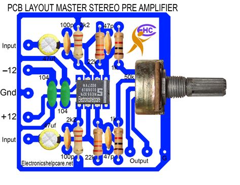 PCB LAYOUT MASTER STEREO PRE AMPLIFIER Pre Amplifier Circuit Diagram, Battery Charger Circuit, Amplifier Audio, Circuit Board Design, Diy Amplifier, Dc Circuit, Electronic Circuit Design, Electronics Basics, Electronic Schematics