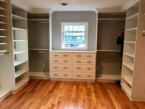 Closet Design Layout With Window, 10x12 Walk In Closet Layout, Window In Master Closet, Small Closet With Window, Master Closet Design With Window, Closet With Windows Ideas, Closet Designs With Window, Walk In Closet Ideas With Window, Dormer Closet Ideas