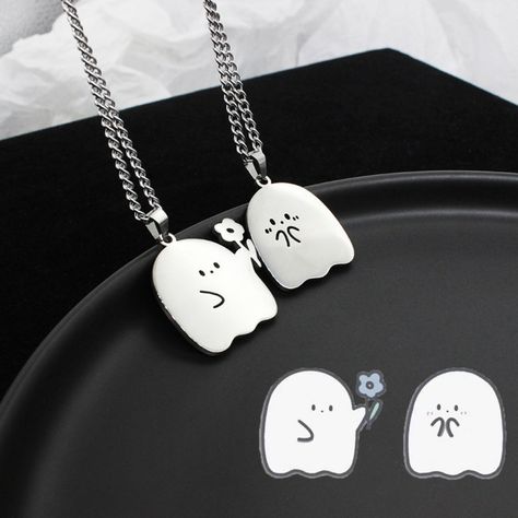 ✦Partners Necklaces , Cartoons Couple Necklace, Couple Necklaces, Dainty Couple Necklaces, Gift For Couples, Valentine's day gift, Bday gift Ghost Couple, Pair Necklace, Chat Kawaii, Couple Necklace, Cat Pendant Necklace, Little Ghost, Cat Pendant, Friendship Jewelry, Animal Cat