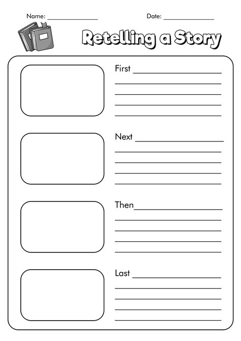 Story Summary Worksheet, Write A Story Worksheet, How To Write A Story For Kids, Retelling Story Activities, Story Writing Template, Story Retelling Activities, Year 1 Activities, Time Order Words, Story Elements Worksheet