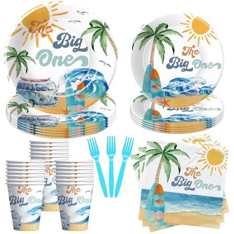 PRICES MAY VARY. 【Surf Party Decorations Boys】The Big One surf first birthday decorations tableware features a lively and vibrant blue surf theme, perfect for creating an exciting and beachy atmosphere at any birthday celebration. The colorful designs, including surfboards, waves, and beach motifs, add a fun and festive touch to the party setting 【What Will You Get】Disposable surf 1st birthday table decorations dinnerware set included 24pcs 9'' The Big One dinner plates, 24pcs 7'' surf dessert p Surfing First Birthday, Surf Party Decorations, Surf First Birthday, Surf 1st Birthday, The Big One Surf Birthday, The Big One First Birthday, 1st Birthday Boy Themes, Surf Birthday, Surf Party