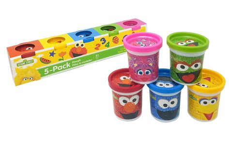 PRICES MAY VARY. BRIGHT COLORS - Includes 5 cans of non-toxic dough in the following fun colors: Elmo Red, Cookie Monster Blue, Oscar the Grouch Green, Big Bird Yellow, and Abby Cadabby Pink. SHAPE, ROLL, AND PRESS - Use Sesame Street dough to unleash your creativity and create colorful works of art. GREAT LEARNING TOOL - Encourages imaginative play and great for learning colors, patterns, and textures. PLENTY TO SHARE - 3 ounces of dough per can for a total of 15 ounces per pack. YOUNG CHILDREN Street Modeling, Organic Kids Snacks, Sesame Street Party Favors, Play Dough Sets, Elmo Cookies, Modeling Dough, Elmo And Cookie Monster, Cookie Monster Birthday, Abby Cadabby