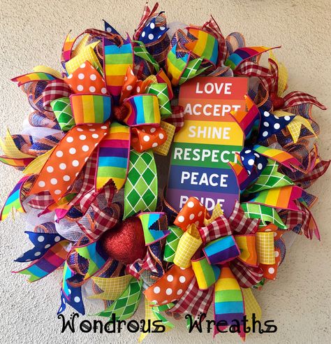 SOLD! Pride wreath shipped to New Bern, North Carolina! Thank you customers! 👏🏼 Pride Wreath Diy, Pride Wreaths, Rainbow Wreath Diy, Rainbow Wreaths, Pride Wreath, Awareness Wreath, New Bern North Carolina, Crafts Wreaths, Wondrous Wreath