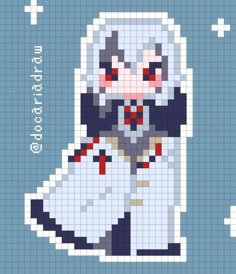 Pixel Art Pattern Genshin, Genshin Pixel Art Grid, Genshin Impact Cross Stitch, Pixel Art Genshin, Genshin Pixel Art, Genshin Perler, Genshin Impact Pixel Art, Square Drawing, Modele Pixel Art