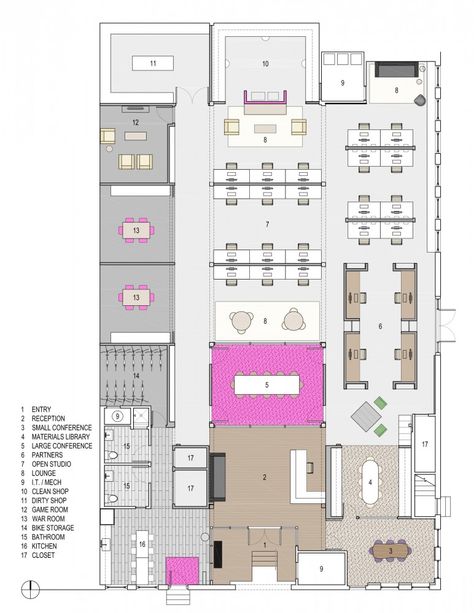 Offices – One & Co – Cary Bernstein Architect Co Working Space Plan Layout, Co Working Space Floor Plan, Architectural Firm Office Floor Plan, Architect Office Plan, Office Floor Plan Layout, Brick Warehouse, Office Layout Plan, Open Concept Office, Office Space Planning