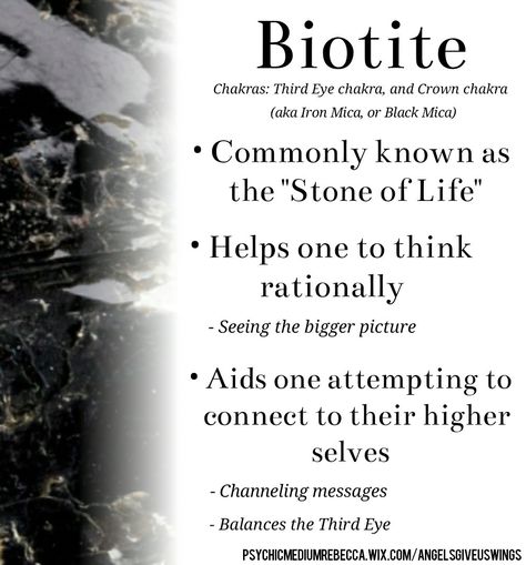 Biotite crystal meaning Mica Crystal Meaning, Learning Crystals, Mica Crystal, Crystal Magick, Minerals Crystals Stones, Crystal Properties, Gemstone Properties, Crystals Healing Properties, Gemstone Meanings