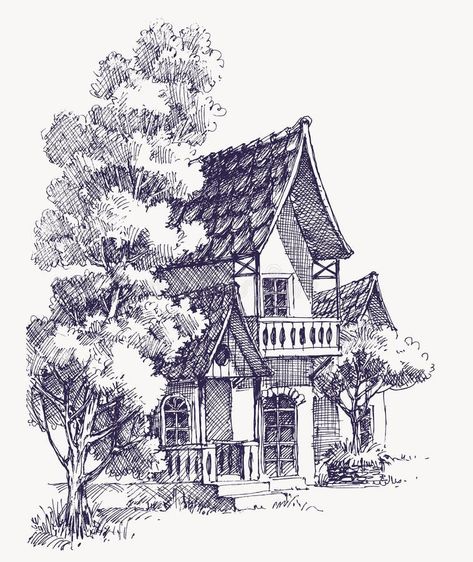 Illustration about Wooden house, lodge or cabin, oak trees hand drawing. Illustration of building, property, architecture - 248460720 Old Cabin Drawing, Wooden House Drawing, Cabin In The Woods Drawing, Cabin Sketch, Cabin Drawing, Cabin Illustration, Vintage Scenery, Scenery Forest, Drawing Scenery