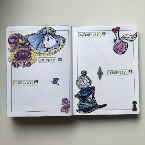 Bujo Alice In Wonderland, Disney Bujo, Stationary Journal, Alice In Wonderland Journal, Ballet Journal, Bullet Art, Journal Elements, Bullet Journal Paper, Journal Project