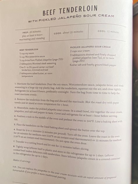 Magnolia Table pg. 250 Joanna Gaines Beef Tenderloin, Creamed Beef, Pickled Jalapeño, Magnolia Table, Pickling Jalapenos, Steak Seasoning, Beef Tenderloin, Joanna Gaines, Worcestershire Sauce