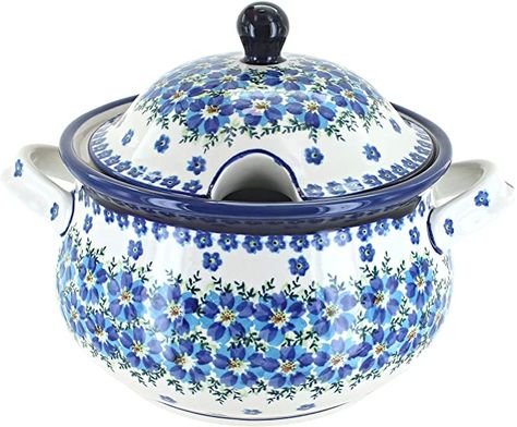 Amazon.com | Blue Rose Polish Pottery Kalina Soup Tureen: Serving Bowls Pretty Pottery, Blue Dinnerware, Soup Tureen, Blue Sage, The Peacock, Pottery Shop, Stamping Techniques, Peacock Feather, Polish Pottery